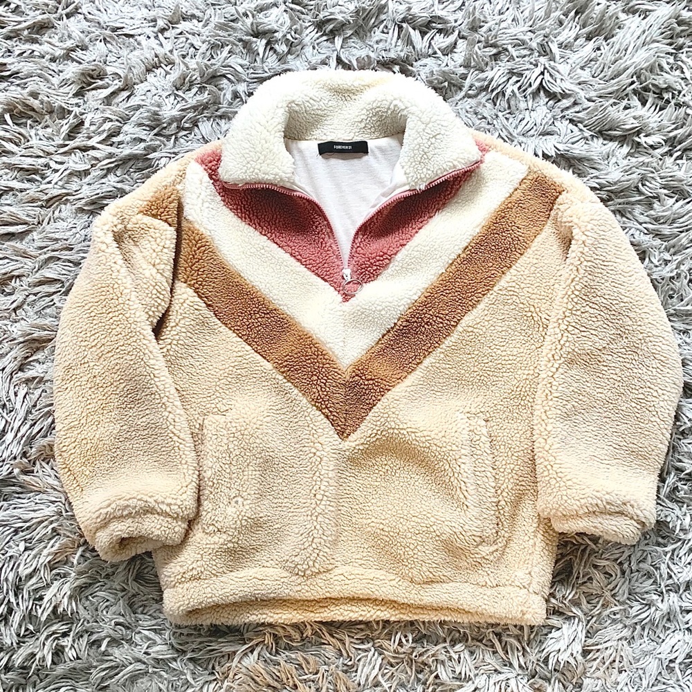 [Forever 21] Faux Shearling Jacket w/ Half Zip